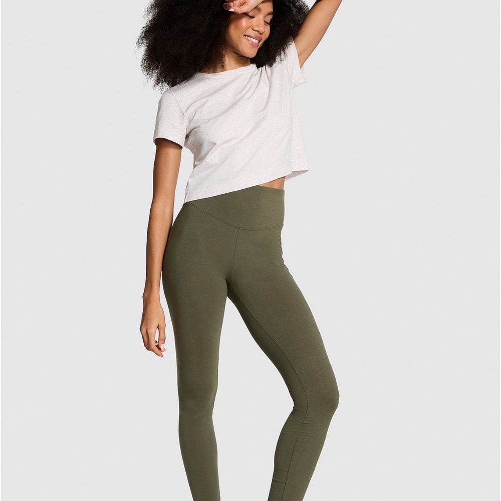 PINK Victoria's Secret cotton tee & leggings bundle size large New black Olive - Picture 4 of 12
